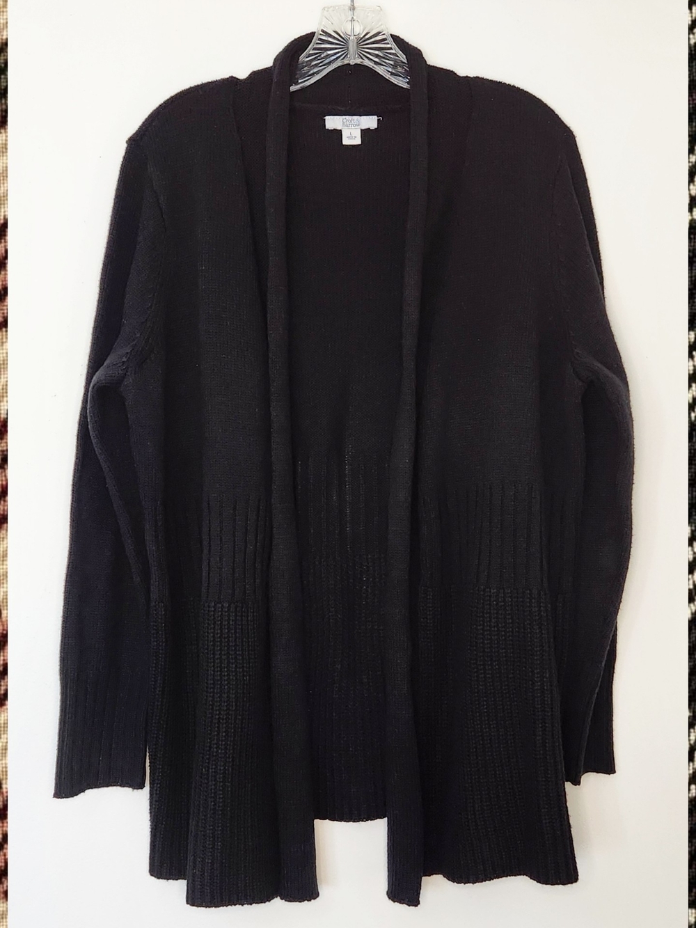 Croft & Barrow Black Open-Front Ribbed Hem Sweater Cardigan